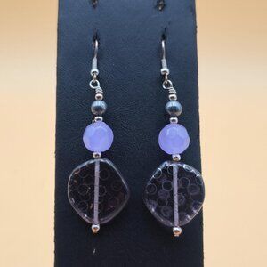 Silver Plated Over Copper Handmade Glass And Hematite Vintage Earrings B773